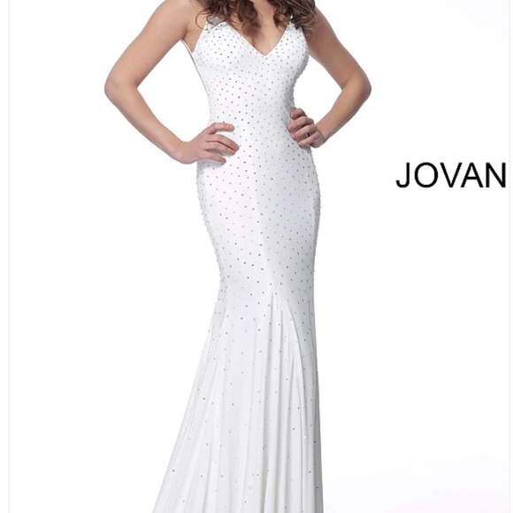 White Jovani Gown Size 0 - Picture 1 of 7